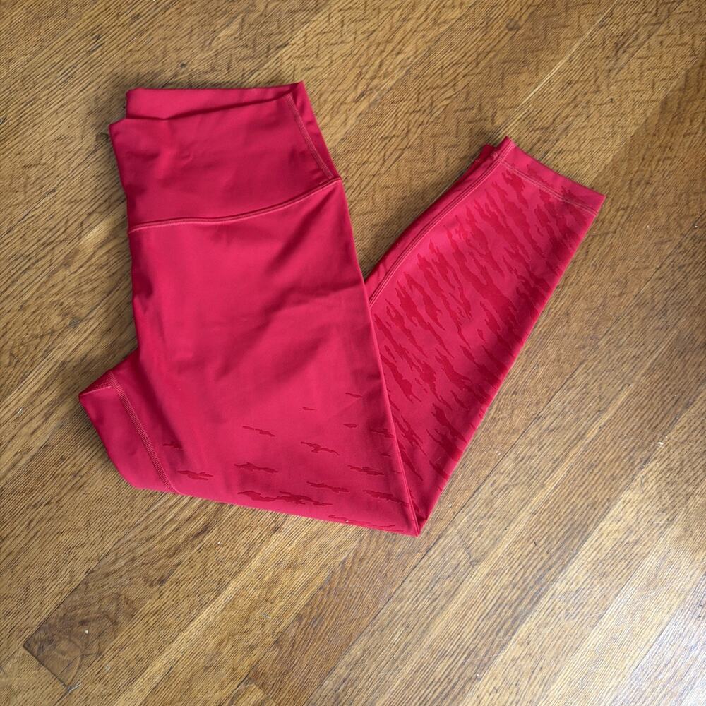 Lululemon Leggings Womens Red High Rise Yoga Tight Tonal Pattern LW5EDKS Size 14